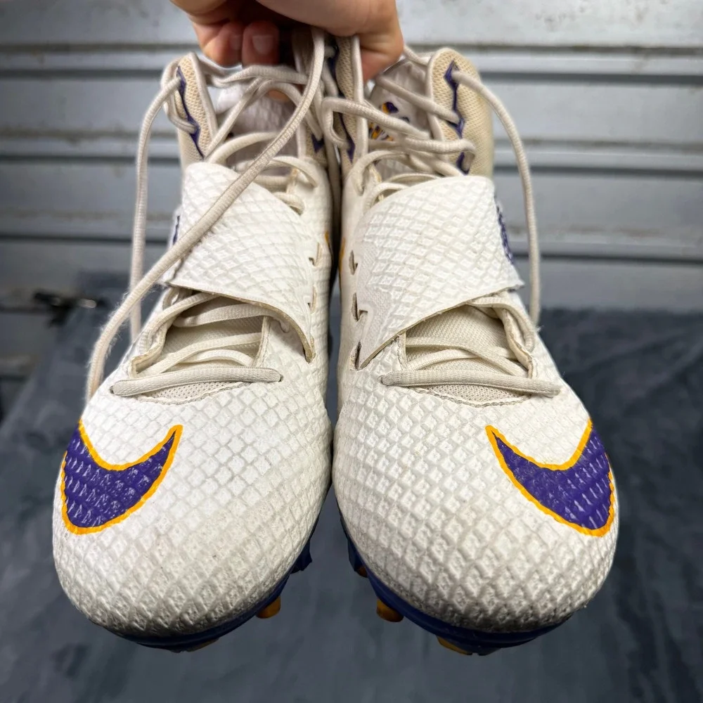 Nike Lunarbeast Pro TD Mens 14.5 White LSU Tigers Football Cleats Promo Sample